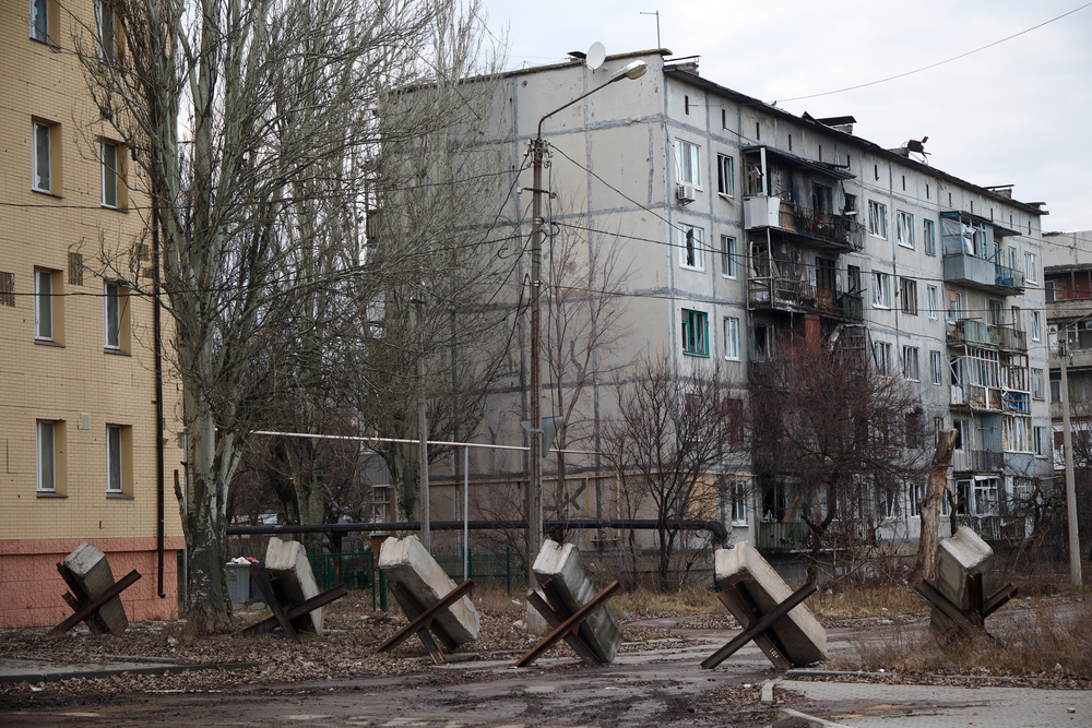 Barricade across war-torn Bakhmut streets during Russian invasion of Ukraine